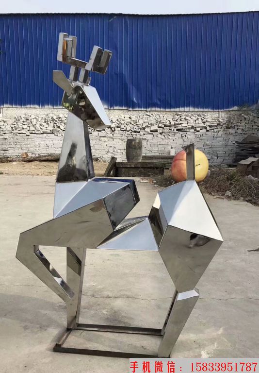 不锈钢切面鹿雕塑，抽象鹿雕塑，园林鹿雕塑4